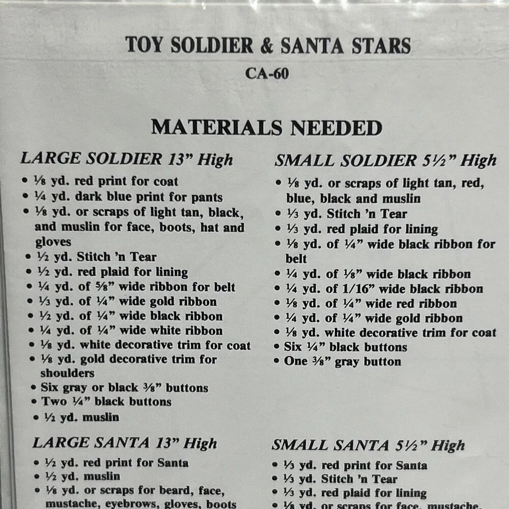 Toy Soldier Santa Ornaments/Pillows/Toys NEW Vintage Sewing Pattern 1991